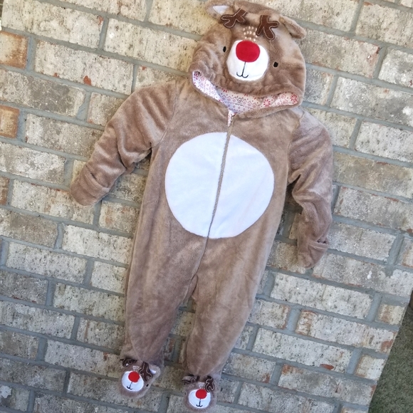 Primark Brown Christmas Reindeer Soft Hooded Zip-up Sleeper (12-18 month)Holiday - Picture 1 of 10